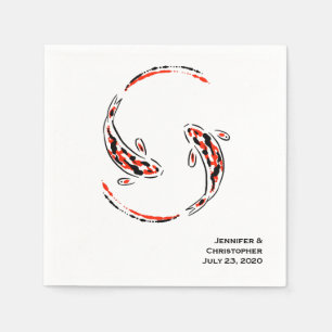 Zwart en rood Japans Koi Vissen Kunsthuwelijk Servet