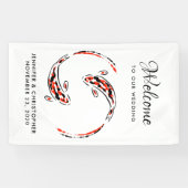 Zwart en rood Japans Koi Vissen Kunsthuwelijk Spandoek (Horizontaal)