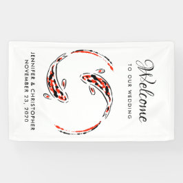 Zwart en rood Japans Koi Vissen Kunsthuwelijk Spandoek