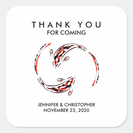 Zwart en rood Japans Koi Vissen Kunsthuwelijk Vierkante Sticker (Voorkant)