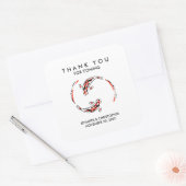 Zwart en rood Japans Koi Vissen Kunsthuwelijk Vierkante Sticker (Envelop)