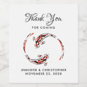 Zwart en rood Japans Koi Vissen Kunsthuwelijk Wijn Etiket (Enkel label)