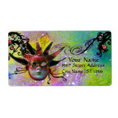 ZWART EN ROOD JESTERMASKER, Masquerade Party Paars Etiket (Voorkant)