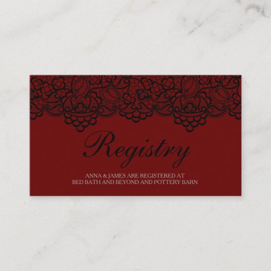 Zwart en rood kant bruiloft register Kaart (Voorkant)