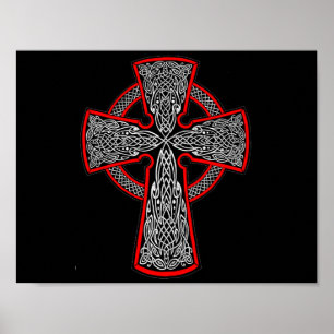 Zwart en rood Keltisch kruis Poster