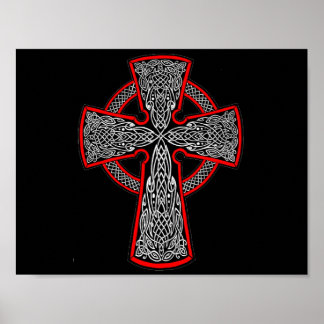 Zwart en rood Keltisch kruis Poster