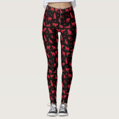 Zwart en Rood Kitten Print met Cat Paws Leggings (Voorkant)