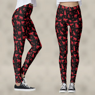 Zwart en Rood Kitten Print met Cat Paws Leggings