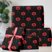 Zwart en Rood Klaproos Bloem Patroon Wrapping Papi Cadeaupapier