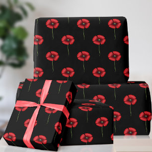 Zwart en Rood Klaproos Bloem Patroon Wrapping Papi Cadeaupapier