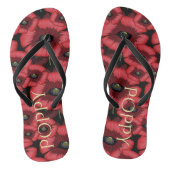 Zwart en rood klaproos bloemen bloem vrouwen teenslippers (Voetbed)