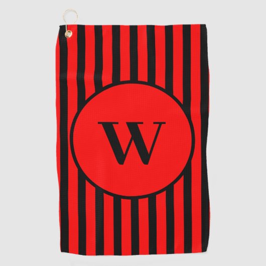 zwart en rood klassiek gestreept Initiaal Golfhanddoek (Voorkant)