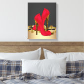 Zwart en Rood Leopard High Heel Shoes Boutique Canvas Afdruk (Insitu (Slaapkamer))
