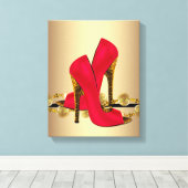 Zwart en Rood Leopard High Heel Shoes Boutique Canvas Afdruk (Insitu (Houten vloer))