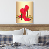 Zwart en Rood Leopard High Heel Shoes Boutique Canvas Afdruk (Insitu (Slaapkamer))