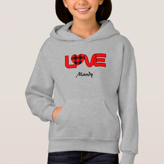Zwart en Rood Liefde Pullover Hooded Sweatshirt (Voorkant)