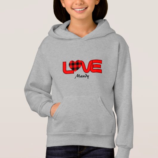 Zwart en Rood Liefde Pullover Hooded Sweatshirt (Voorkant)