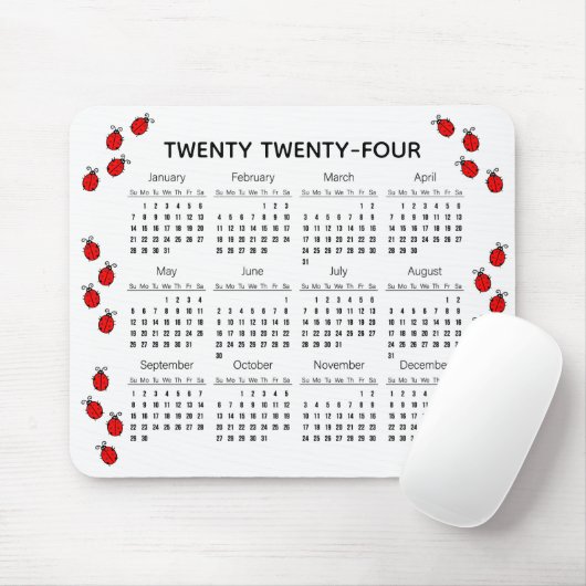 Zwart en Rood Lieveheersbeestjes 2024 Kalender Mou Muismat (Met muis)