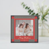 Zwart en rood lint grens kerst Kaart (Staand voorkant)