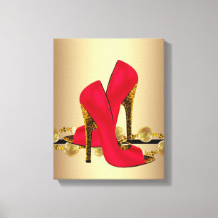 Zwart en rood luipaard hooggehakte schoenen boetie canvas afdruk