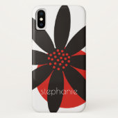 Zwart en rood madeliefje bloem en naam bloemig Case-Mate iPhone case (Achterkant)