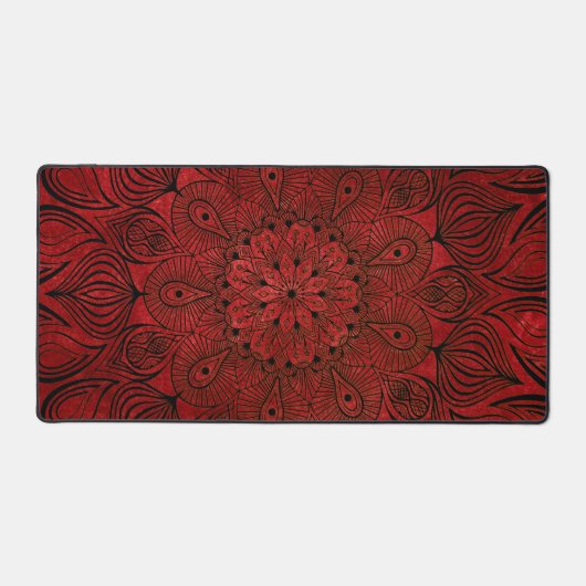 Zwart en Rood Mandala Flower Zen Cool Neutral Goth Bureaumat (Voorkant)
