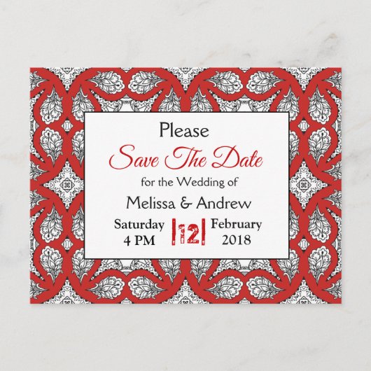 Zwart en rood Mandala Wedden Opslaan Datum Aankondigingskaart (Voorkant)