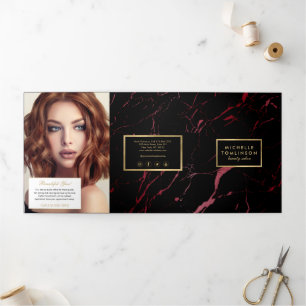 Zwart en Rood Marmer Salon of Productbrochure Drieluik Kaart