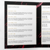 Zwart en rood marmeren salon of productbrochure drieluik kaart (Binnenzijde eerst)
