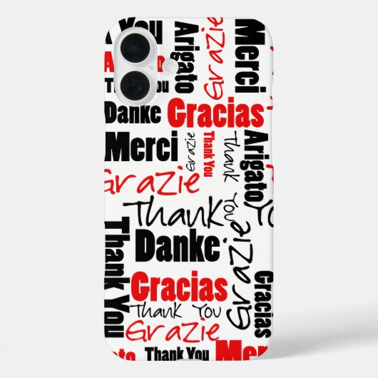 Zwart en rood meertalige dank je typografie Case-Mate iPhone case (Achterkant)