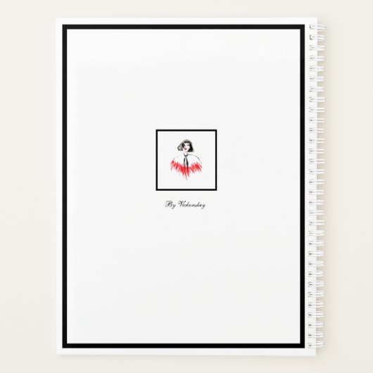 Zwart en rood meisje Mode Modern Elegant Planner (Achterkant)