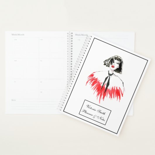 Zwart en rood meisje Mode Modern Elegant Planner (Display)