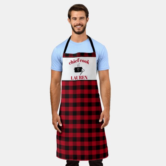 Zwart en rood met buffels schort (Gedragen)