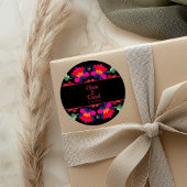 Zwart en Rood Mexicaans Bloemen Fiesta Bruiloft Ronde Sticker