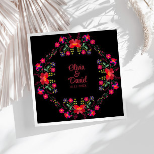 Zwart en rood Mexicaans bloemfeest bruiloft Servet