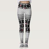 zwart en rood, mode patroon leggings (Voorkant)