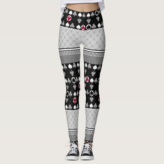 zwart en rood, mode patroon leggings (Voorkant)