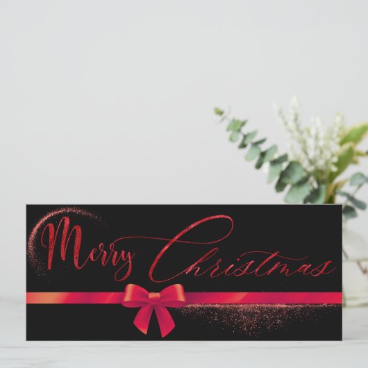 Zwart en rood modern kerstcadeaubon kaart (Staand voorkant)