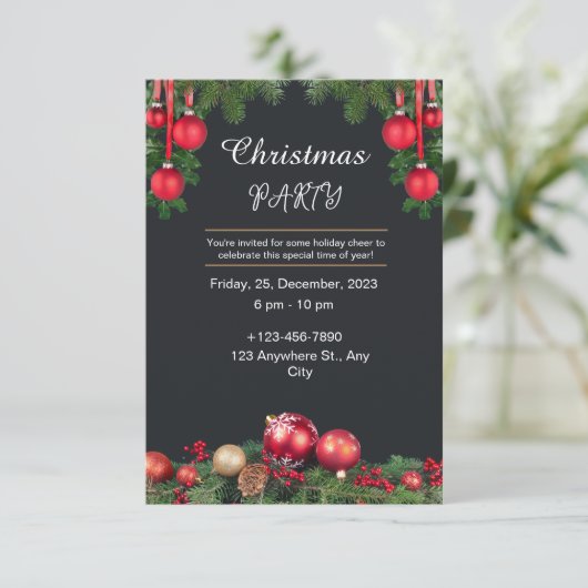 Zwart en Rood Modern Kerstfeest Kaart (Staand voorkant)