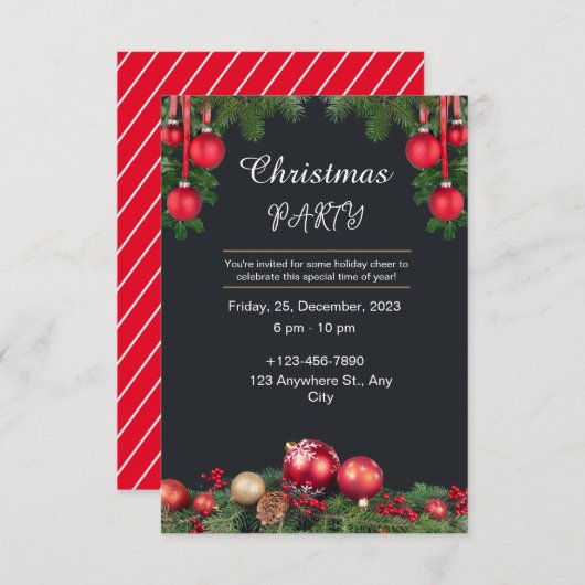 Zwart en Rood Modern Kerstfeest Kaart (Voorkant / Achterkant)