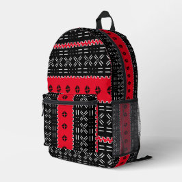 Zwart en Rood Modern Mudcloth Bedrukte Rugzak