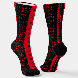 Zwart en rood Modern Mudcloth Mode Sokken