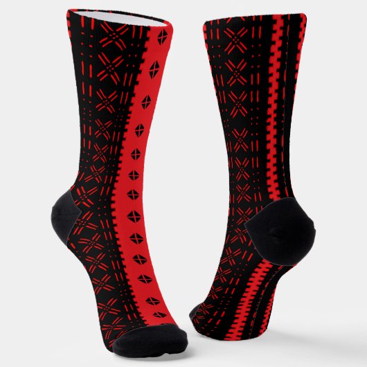 Zwart en rood Modern Mudcloth Mode Sokken (Gebogen)