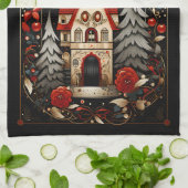 Zwart en Rood Moderne Abstracte Kerst Design Theedoek (Gevouwen)