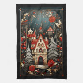 Zwart en Rood Moderne Abstracte Kerst Design Theedoek (Verticaal)