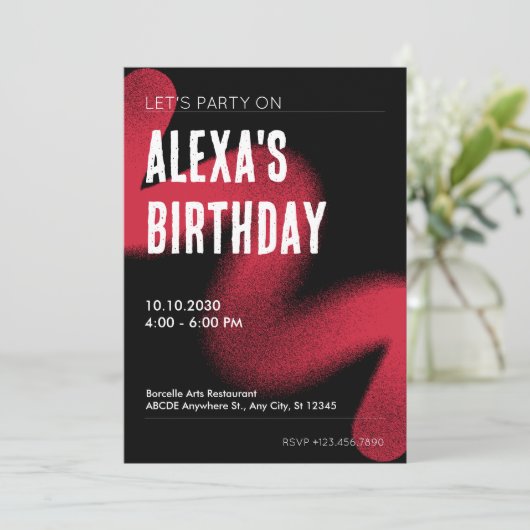 Zwart en Rood Moderne Grunge Moderne Kunst Verjaar Kaart (Staand voorkant)