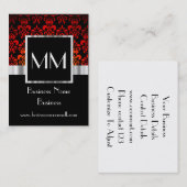 Zwart en rood monogram damast visitekaartje (Voorkant / Achterkant)