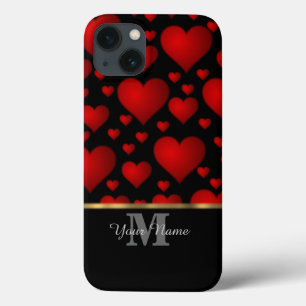 Zwart en rood monogram liefde hartpatroon Case-Mate iPhone case