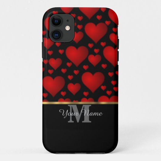 Zwart en rood monogram liefde hartpatroon Case-Mate iPhone case (Achterkant)