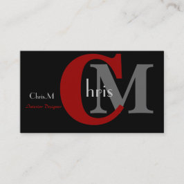  zwart en rood monogram Visitekaartjes